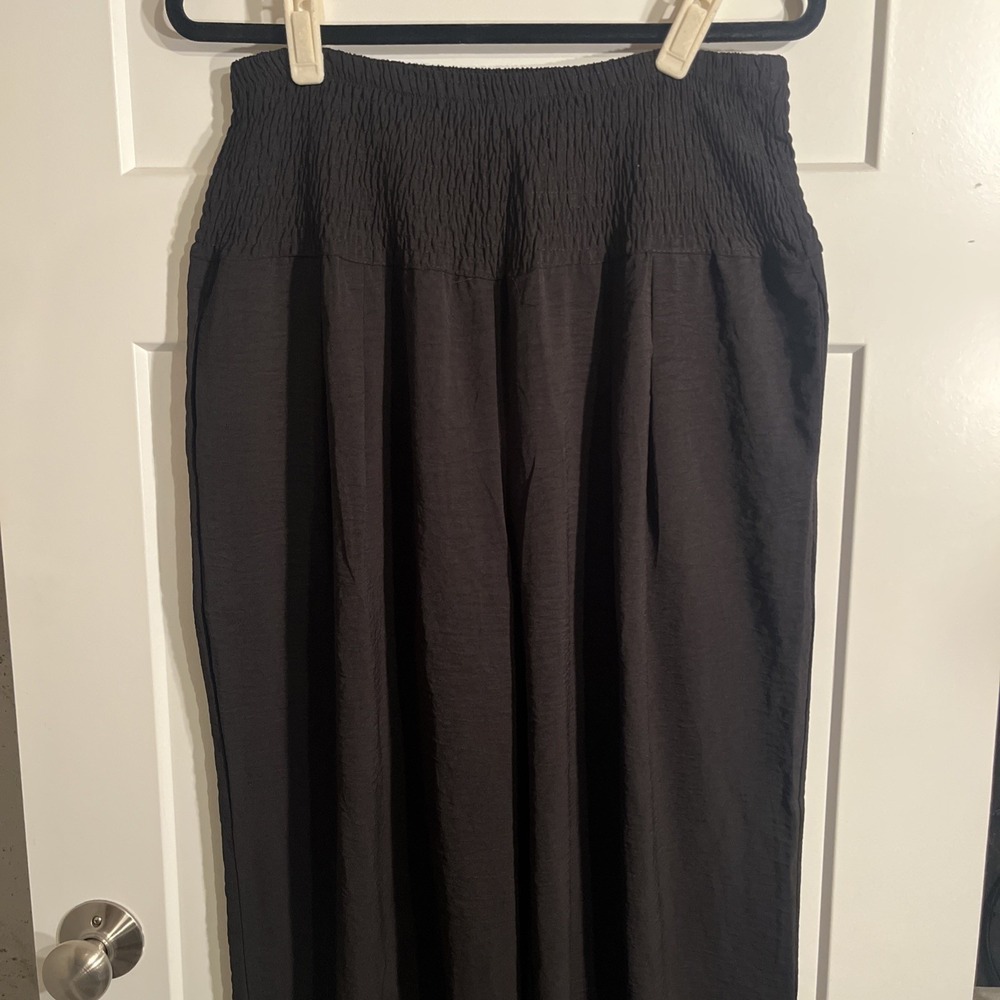 Angerella Womens Black High Waisted Lounge Pants Paperbag Wide Leg XL